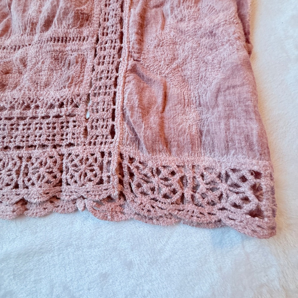 Democracy Dusty Pink Crochet Lace Bell Sleeve Blouse XL Boho Romantic - Picture 8 of 10